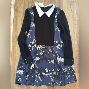 Timo Weiland Black and Blue Pleated Sundress with Bishop Sleeves